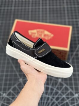 Fear of Fog x Vans Slip-On 47 V DX FOG high street all-black lazy Velcro one-foot canvas shoes