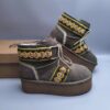 UGG sheep fur integrated snow boots 8492 thick soled ethnic style lace up women's boots secretly long height 8 ???? chestnut black green 35-40 size