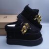 UGG sheep fur integrated snow boots UGG3954 thick soled lace up height increasing women's shoes secretly grow 8 ???? black 35-40