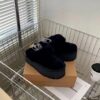 UGG sheepskin and fur half slippers Official website main push 3474 5-layer 5 cm thick-soled slippers Color: black