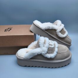 UGG sheepskin fur integrated snow boots 1208 sand color thick bottom curly fur large LOGO casual fur slippers in stock 35-40 sizes