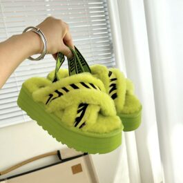 UGG sheepskin and fur slippers with green stripes