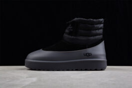 UGG sheep fur integrated snow boots 0849 black waterproof lace up warm shoes for men and women
