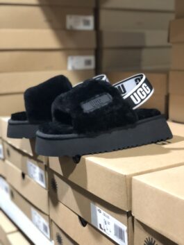 UGG sheepskin integrated 1112258 Disco Velvet Sandals Black Spot