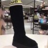 UGG sheep fur integrated snow boots 4045 black winter pure handmade knitted yarn socks warm and non slip high top cotton boots women's shoes size 35-40