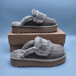 UGG sheepskin fur integrated snow boots 1208 antelope brown thick bottom curly fur large LOGO casual fur slippers in stock 35-40 sizes