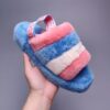 GG sheepskin fur slippers 1095119 indoor slippers velvet contrast color sandals blue spot