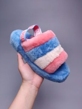 GG sheepskin fur slippers 1095119 indoor slippers velvet contrast color sandals blue spot