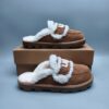 UGG sheepskin fur half slippers 1206 chestnut curly fur large LOGO casual fur slippers in stock 35-40 sizes