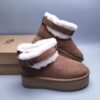 UGG sheep fur integrated snow boots 4041 chestnut color 5cm thick sole height increasing suede belt buckle winter trendy women's shoes size 35-40